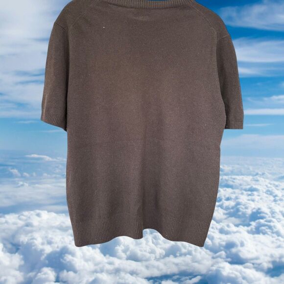 Jennie Liu Sweater Large Womens 100% CASMERE Soft Pullover Short Sleeve Brown - Picture 4 of 5